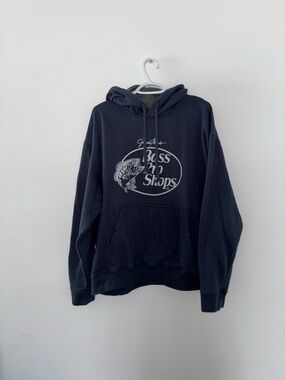 Bass Pro Shops Navy Blue Hooded Sweatshirt with Graphic Logo